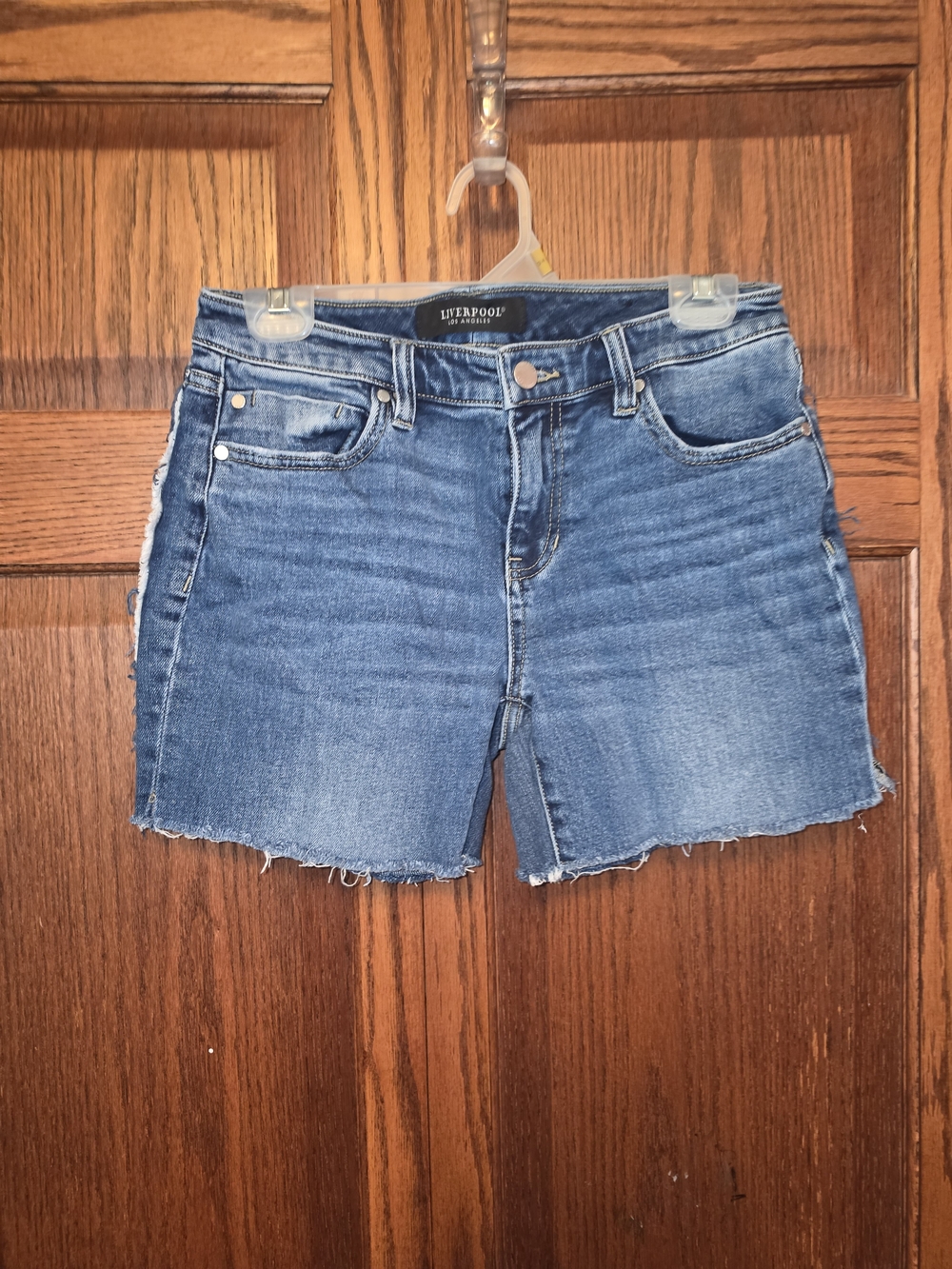 Liverpool Mid-Blue Frayed Hem Denim Shorts